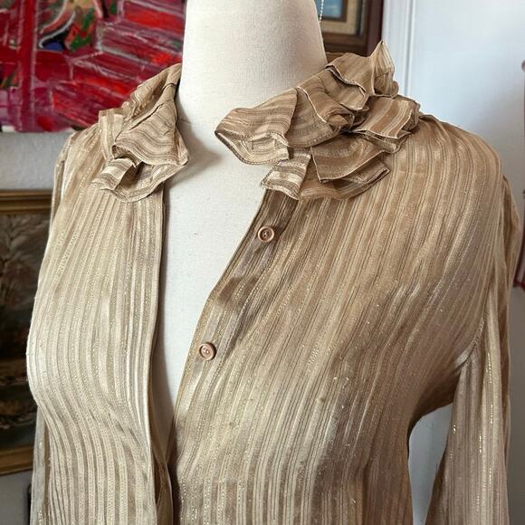 the silk farm icinoo gold beige glitter long sleeve blouse - Picture 2 of 4